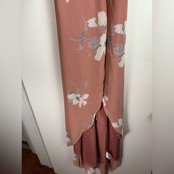 Lulu’s Taupe & Cream All Mine Rusty Rose Floral High-Low Slit Wrap Dress NWT XS - Picture 10 of 16